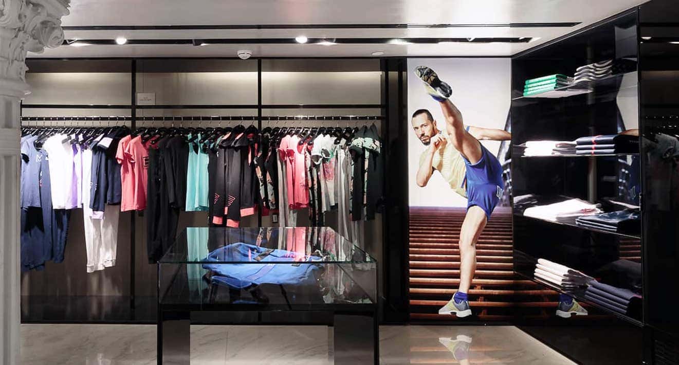 visual communication decoration with light box in Armani store interior