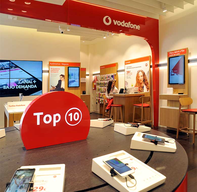 Comunicación visual en tienda Vodafone.