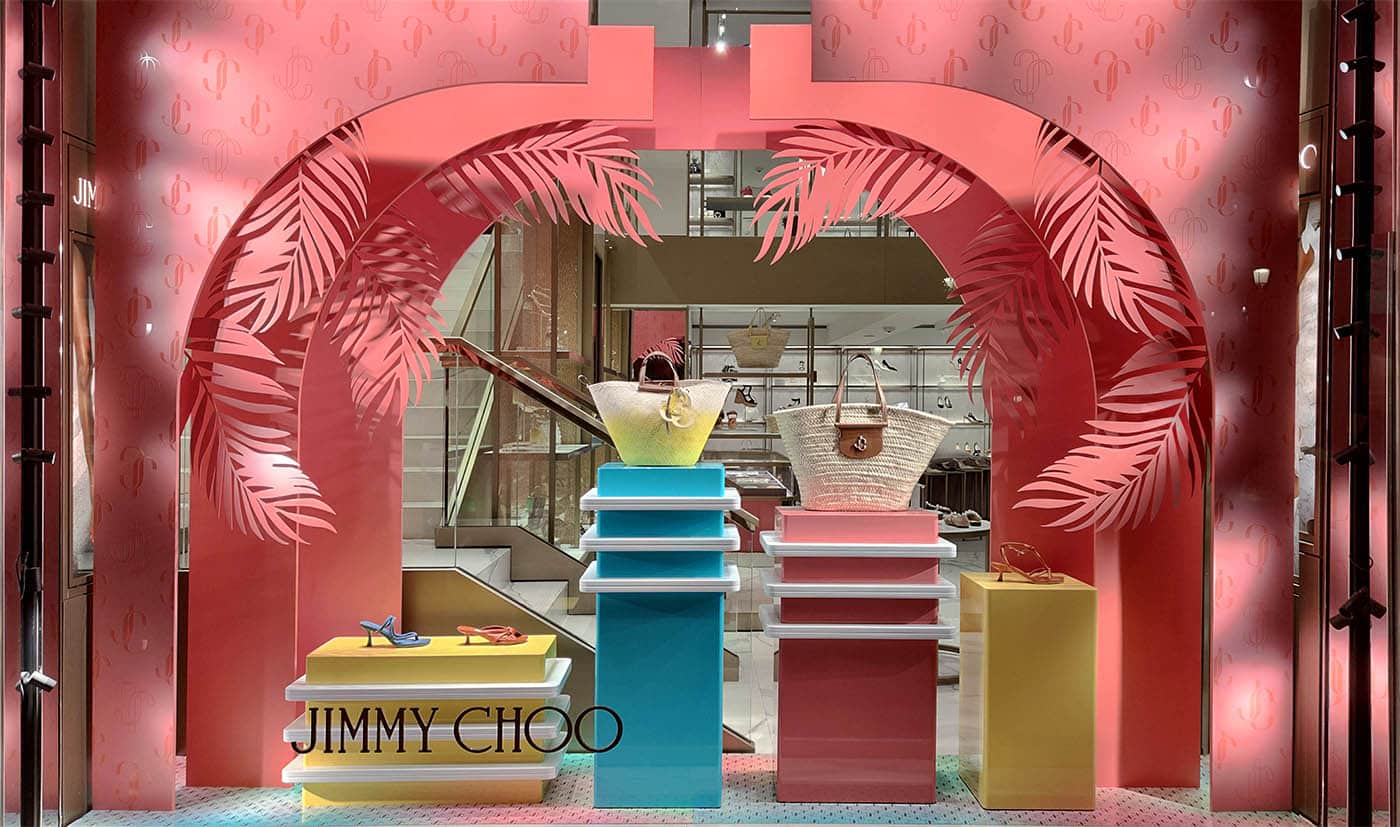 Jimmy Choo window dressing and visual merchandising