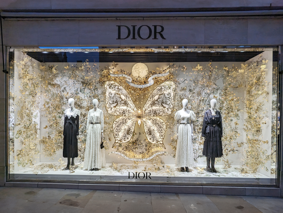 Christmas window display located on New Bond Street, London. Dior.