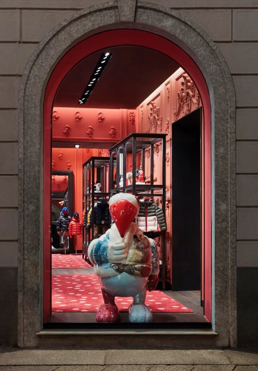 Moncler Christmas showcase in Milan.