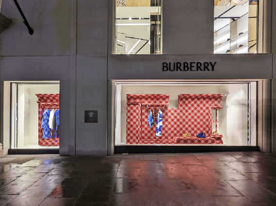 Burberry boutique shop window located on Bond Street London. Christmas campaign.