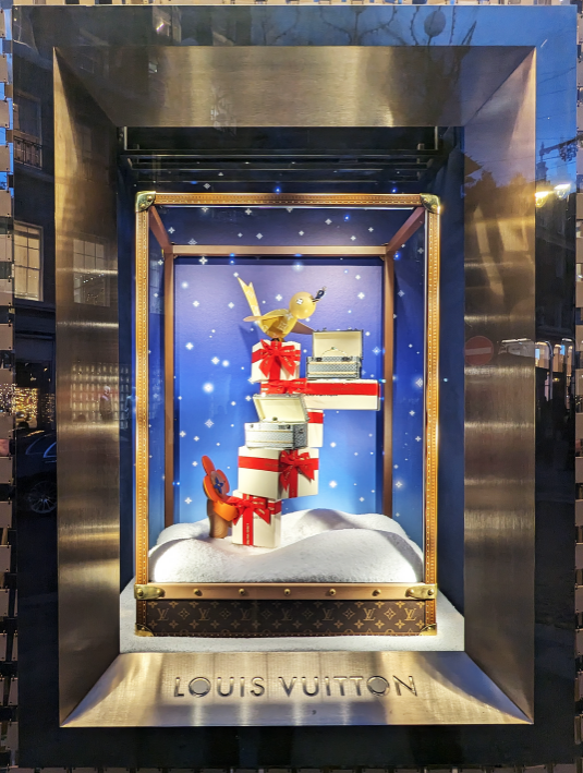 Louis Vuitton shop window, New Bond Street, London. Christmas campaign.