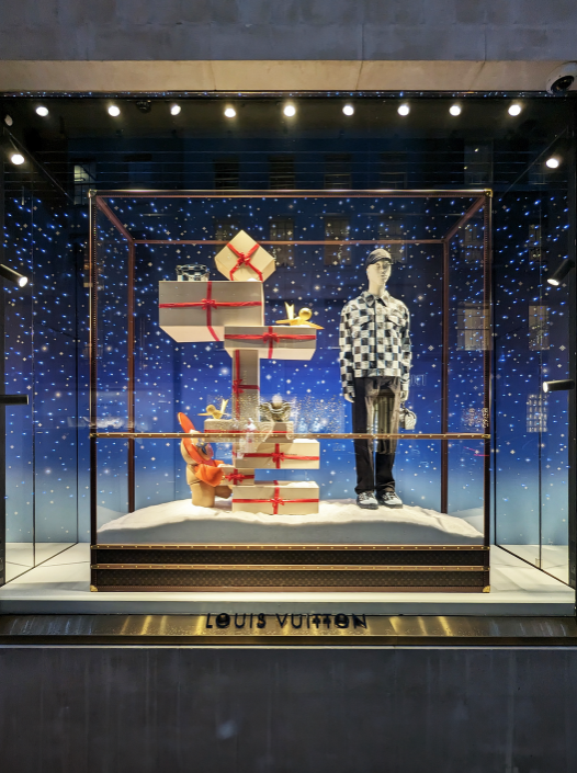 Louis Vuitton shop window, New Bond Street, London. Christmas campaign.