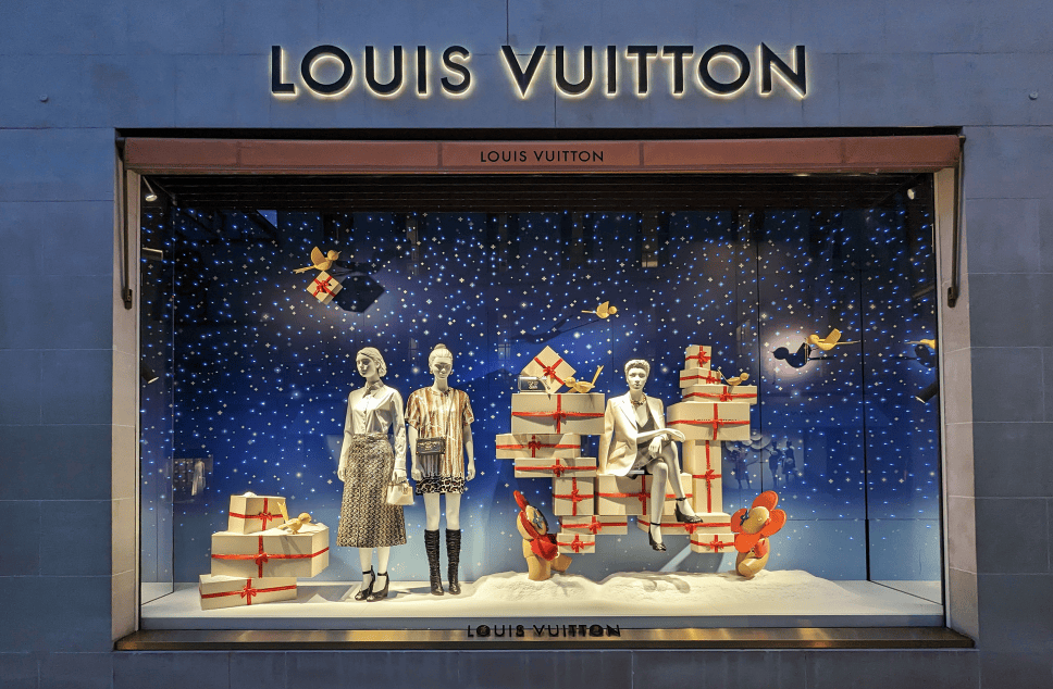 Louis Vuitton shop window, New Bond Street, London. Christmas campaign.