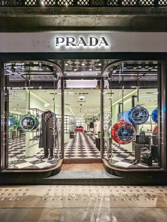 Christmas campaign window displays, Prada boutique, London.