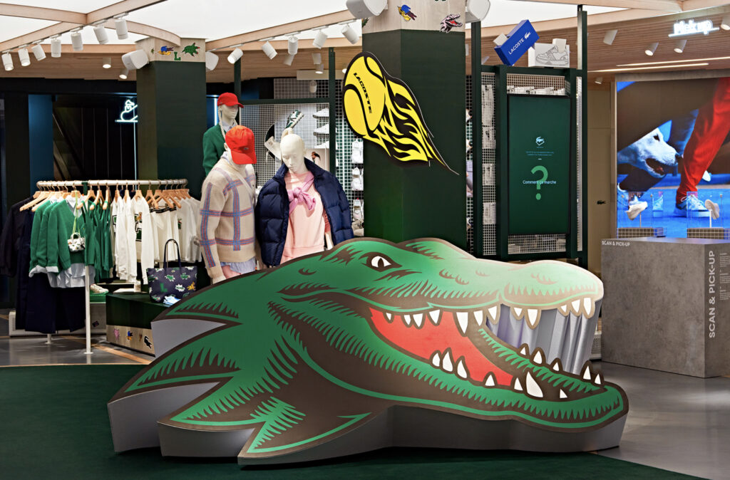 “Crocodile Rock”. Lacoste store located on Champs-Élysées, Paris.