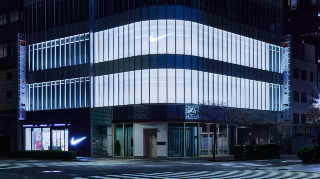 Nike store located in Japan. Customer experience, use of digital screens.