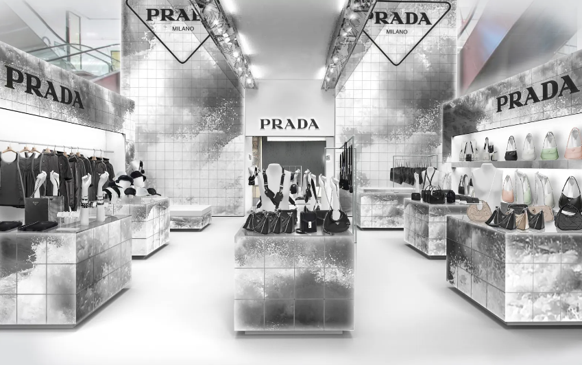 Pop up store Prada located in Paris.